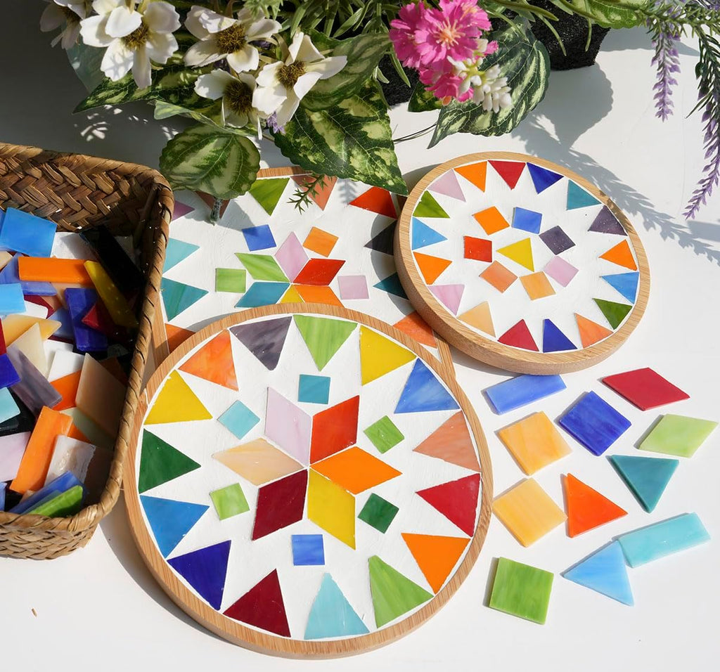 Lanyani Large Glass Tiles for Mosaic Crafts, 1.3 Pounds/250 Pieces Bright Opaque Stained Glass Tiles, Colorful Mosaic Tiles Pieces for Mosaic DIY Hobbies Home Decor, Versatile 4 Shapes Mixed