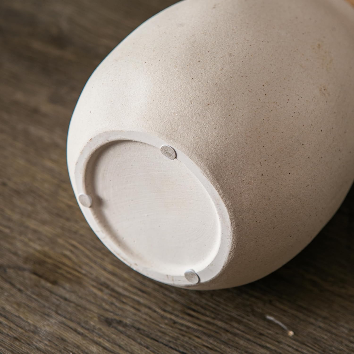 Off-White Ceramic Vase with 2 Handles, Sandstone Texture for Modern Farmhouse Decor, Rustic Pottery, Decorative Flower Vase, Clay Small Vase, Centerpiece for Dining Table - 7 Inch Tall