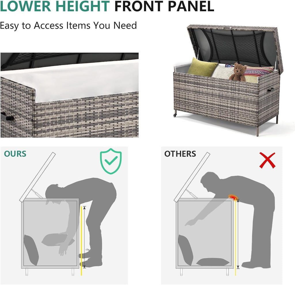 HOMREST Large Deck Box, Outdoor Wicker Storage Container with 240 Gallon, Patio Rattan Furniture for Garden Tools, Pillows, Pool, Brown