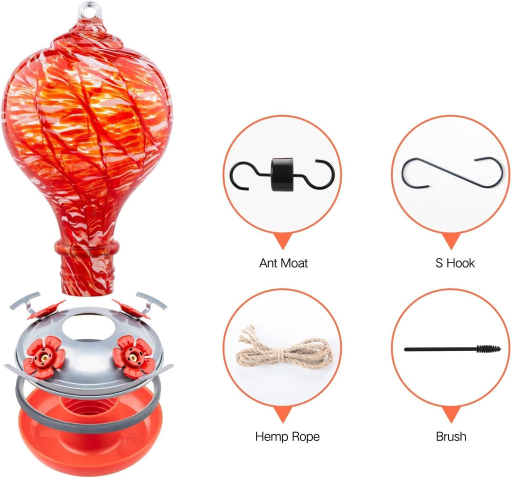 Muse Garden Hummingbird Feeders Blown Glass Hummingbird Feeder, Garden Backyard Decor, 32OZ, Lollipop