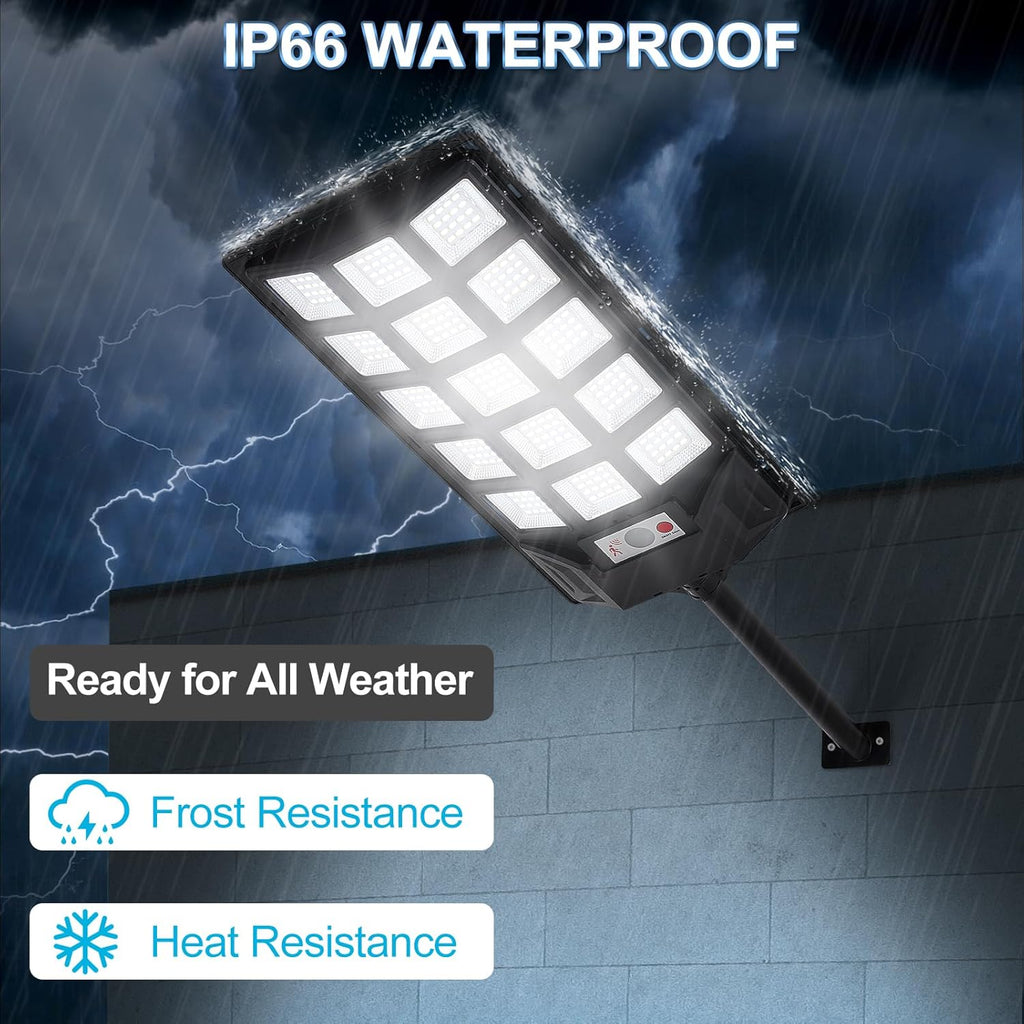 Solar Lights Outdoor,IP66 Waterproof Solar Street Lights with Motion Sensor & Remote,6500K Dusk to Dawn Flood Light for Parking Lot/Yard/Garden (4 Pack)