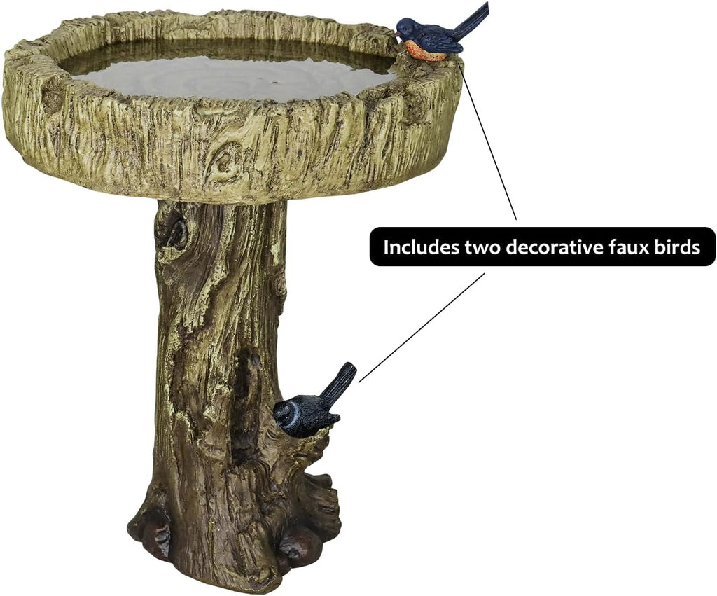 SunJet 24.4 Inch Heigh Wood-Look Concrete Bird Bath with Decorative Faux Bird – birdbath Rustic & Long-Lasting Design, Enhances Garden, Patio, Yard, Lawn Décor