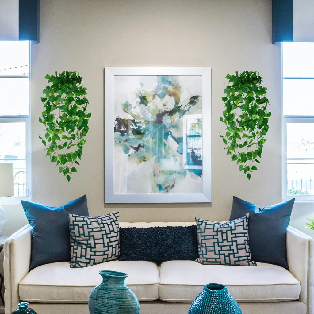 Fake Hanging Plants Vines(8pcs) for Room Decor, Artificial Ivy Greenery Garlands for Home Bedroom Living Aesthetic Kitchen Office Wall Patio Bookshelf,Indoor,Outdoor Farmhouse Decorations(No Basket)