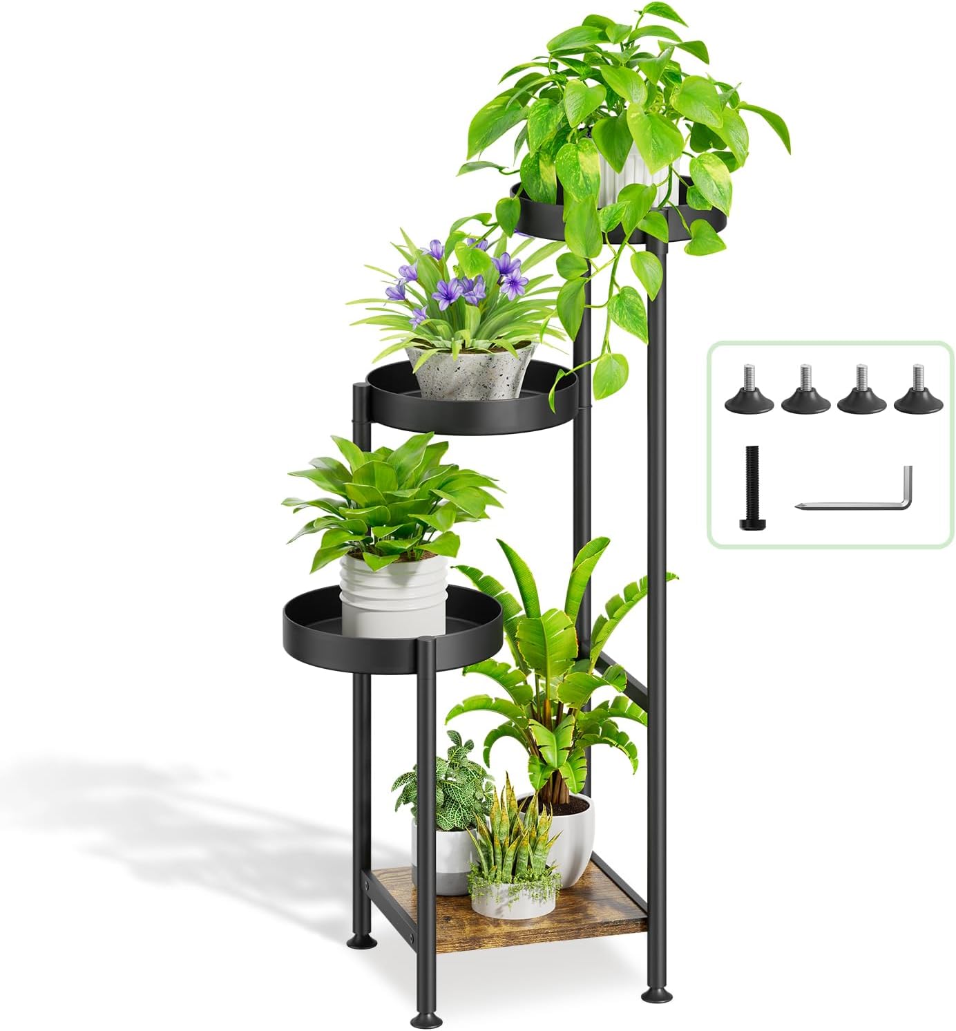 Plant Stand Indoor Outdoor Clearance, 4 Tier Tall Corner Metal Flower Pot Shelf Holder, Multiple Heavy Duty Plants Display Rack for Patio Orchid Office Porch Living Room Garden Balcony, Black
