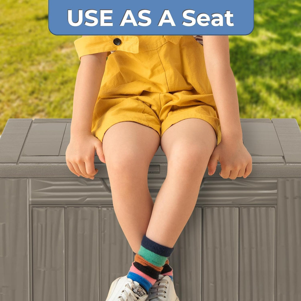 50 Gallon Lockable Resin Deck Box, Waterproof & UV-Resistant Outdoor Storage Box for Outdoor Cushion Storage, Garden Tools & Pool Accessories Storage, Gray