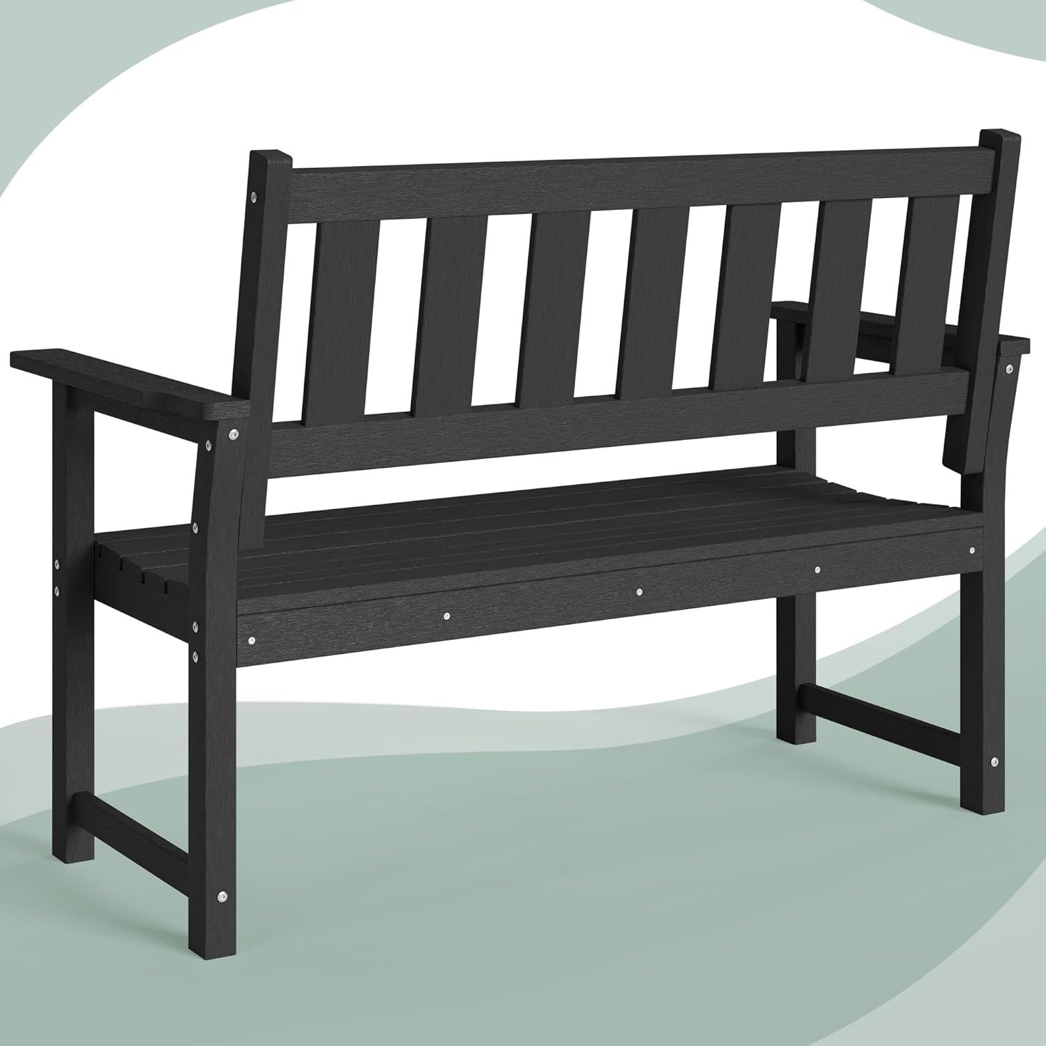 HDPE Memorial Bench – 50'' Weatherproof Durable Outdoor Bench, 2-Person Park Bench, Easy to Move, Multi-Purpose Design Ideal for Porch, Patio, Church, and School (Black)