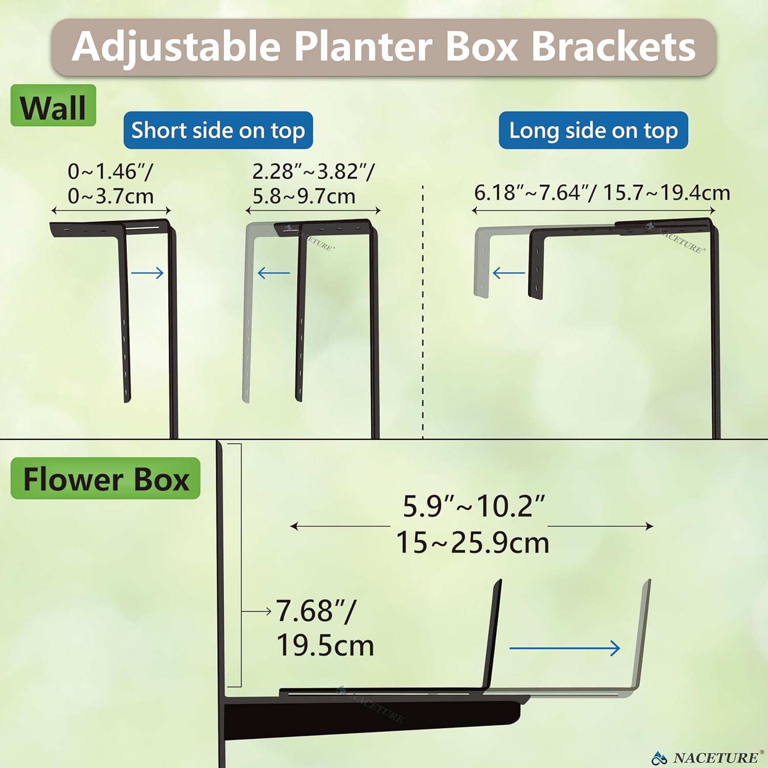 Window Box Brackets for Railing- 2 Pcs Adjustable Planter - Sturdy, Stable Flower Box Brackets for Railings, Balconies and Fences- Upright Railing Plant Holder (Black 2 Pack)