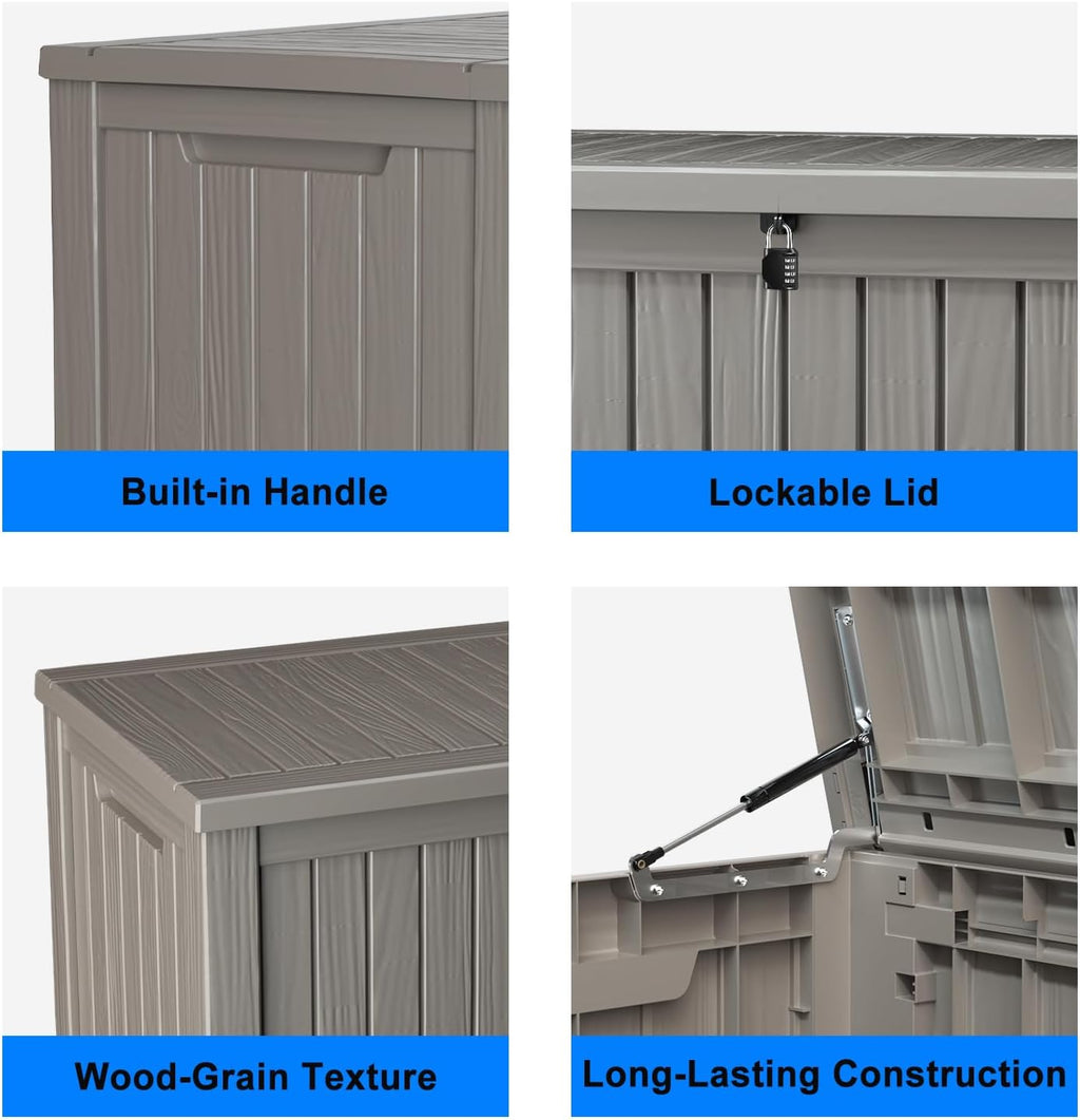 150 Gallon Outdoor Deck Box,Storage Lockable Waterproof Patio Furniture,Garden Tools,Cushions,Pool Accessories Outside Storage Resin Box(Grey)