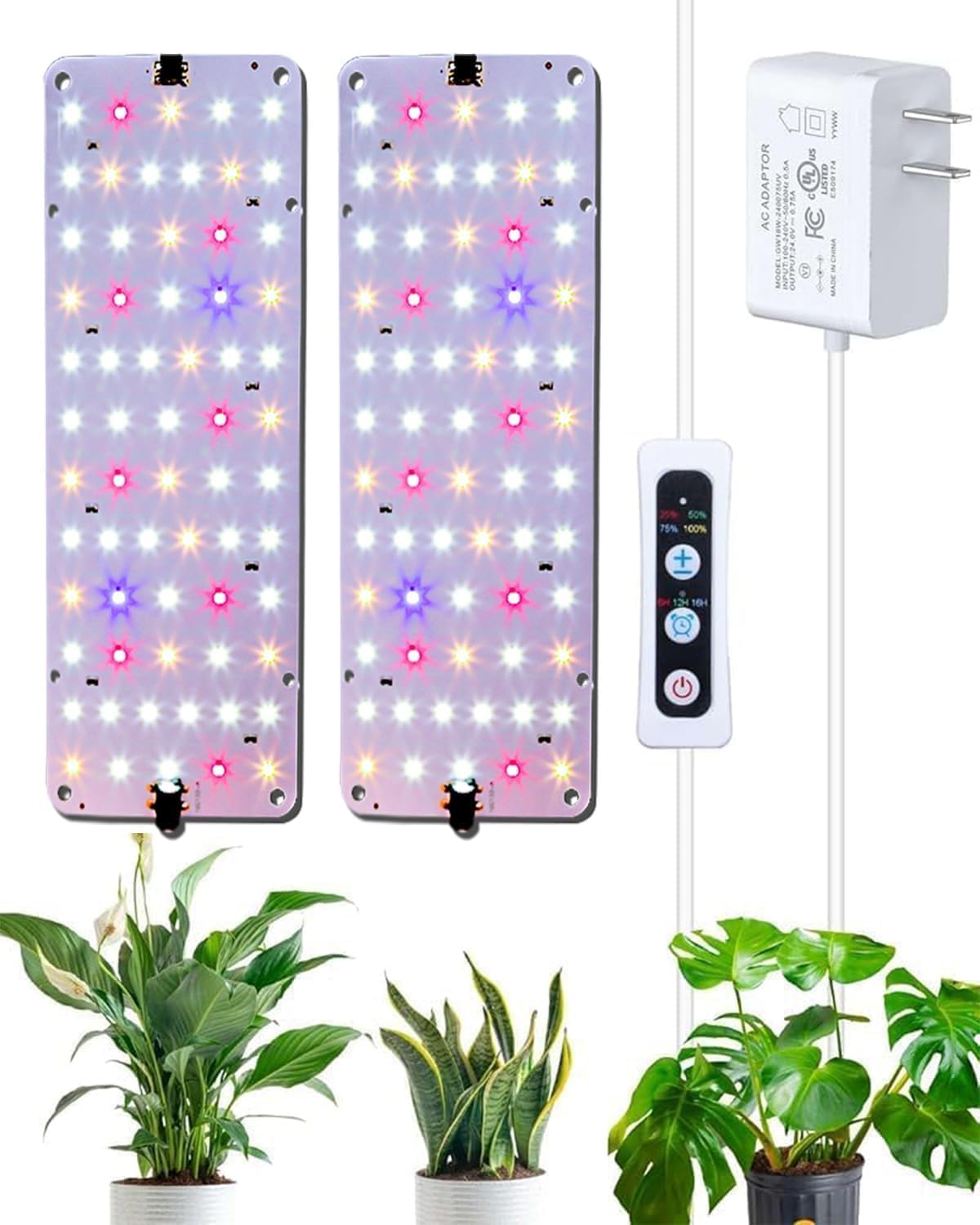 DOMMIA Grow Light, 20W Ultra-Thin Panel Grow Lights for Indoor Plants, High PPFD Full Spectrum, Dimmable, 6/12/16H Timer Auto on/Off, Suitable for Indoor Growing, Pinkish White 1-Pack