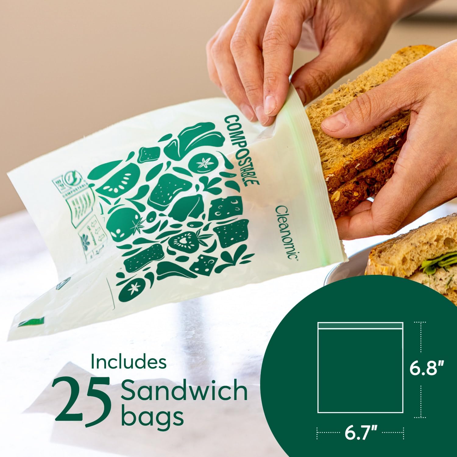 CLEANOMIC Compostable* Food Storage Bag Bundle - Gallon, Quart, Sandwich and Snack Sizes