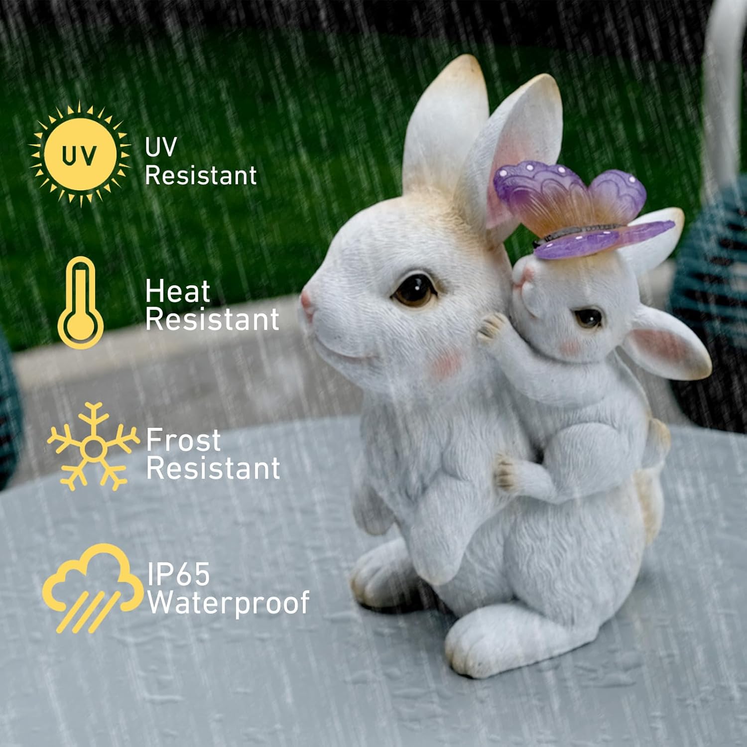 Solar Garden Statues Rabbit with Solar Lights,Mother&Baby Bunny Figurine with Butterfly Changing Lights for Yard Art Garden&Patio Decor,Unique Easter&Birthday Gifts for Women Mom Grandma