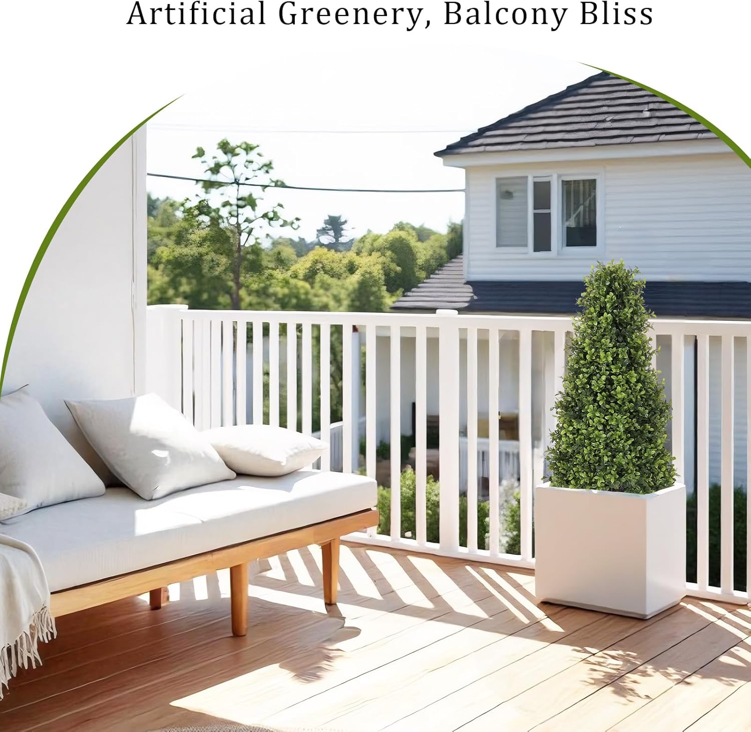 3ft Artificial Boxwood Topiary Trees (Set of 2) - UV Resistant Faux Plants Outdoor, Realistic 36" Fake Cone Bushes and Shrubs for Front Porch, Planter, Patio - Low Maintenance & Evergreen