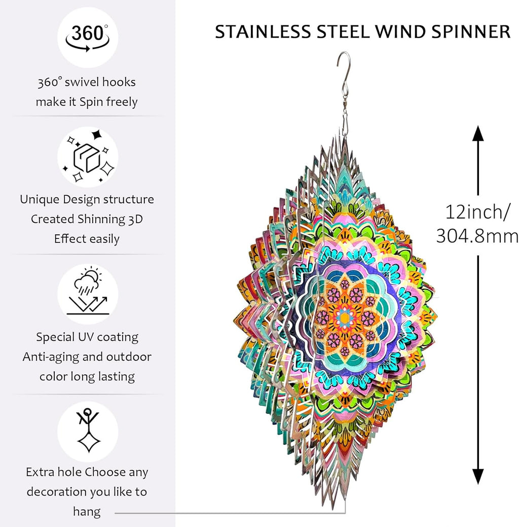 Wind Spinners Outdoor Mandala Lucky Clover,Wind Spinner Lucky Gifts for Women/Mother/Father/Men,Stainless Steel Kinetic 3D Wind Spinner Outdoor&Indoor Decoration Yard Art Garden Decor