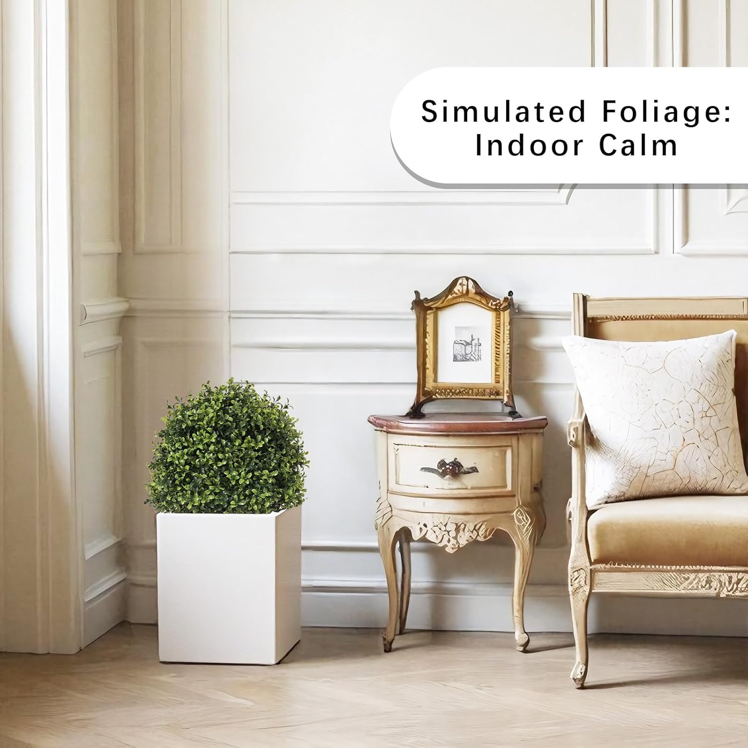 27“ Realistic Artificial Boxwood Topiary Trees Set of 2, Faux Boxwood Plants Outdoor UV-Resistant, No Maintenance Curb Appeal Fake Evergreen Bushes & Shrubs for Front Porch Outside Planter Decor