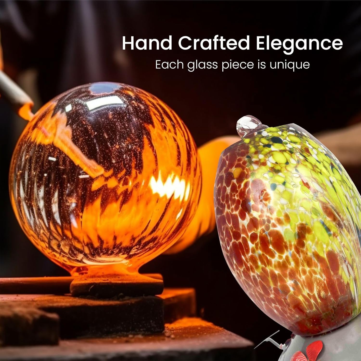 Nature Gear Hummingbird Feeder, Hanging-Mount Glass Hummingbird Feeders for Outdoors, Hand-Blown Glass Feeder with Ant Moat for Garden Hummingbirds, Easy to Clean & Rust Resistant, Volcano Red