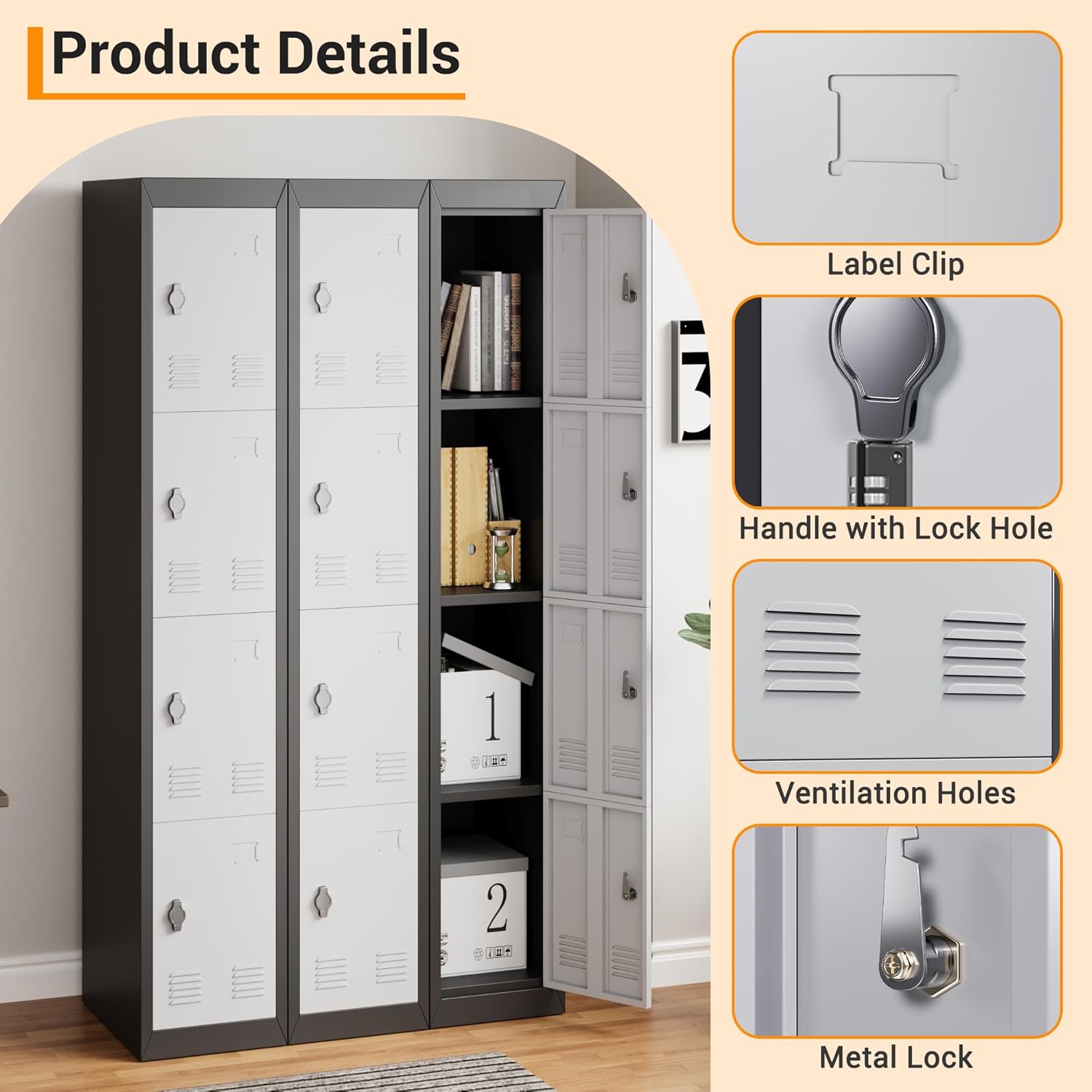 GAOMON Metal Locker, Metal Storage Locker with Shelves and Doors, Perfect for Employees and Students, Ideal for Offices, Schools, Gyms, Homes, and Garages, Assembly Required, Grey & Black