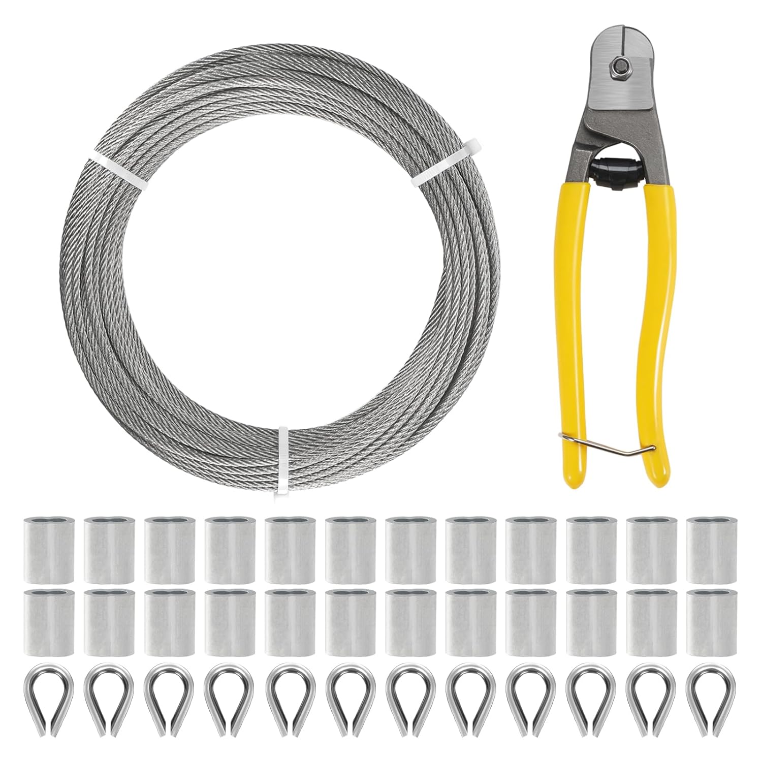 1/8 Inch Stainless Steel Cable Kit 164FT, 7 x 7 Strands Wire Rope with Aluminium Sleeves & Thimbles for Deck Railing, String Light Hanging, Shade Sail, Garden and DIY Projects