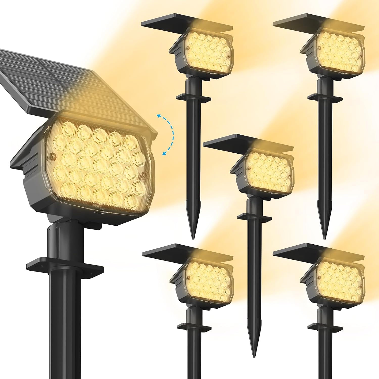 VOLISUN Solar Spotlight Outdoor, IP67 Waterproof Solar Landscape Spot Lights，Uplights for Yard Garden Pathway - 6 Pack Warm White 27 LED 3 Lighting Modes