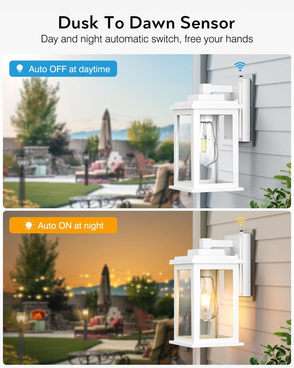 VIANIS White Outdoor Wall Lights, Dusk to Dawn Porch Lights, Anti-Rust Exterior Lighting Fixtures, Dusk to Dawn Outdoor Lighting with Tempered Glass for House, Porch, Garden, Hardwired, Non-Solar
