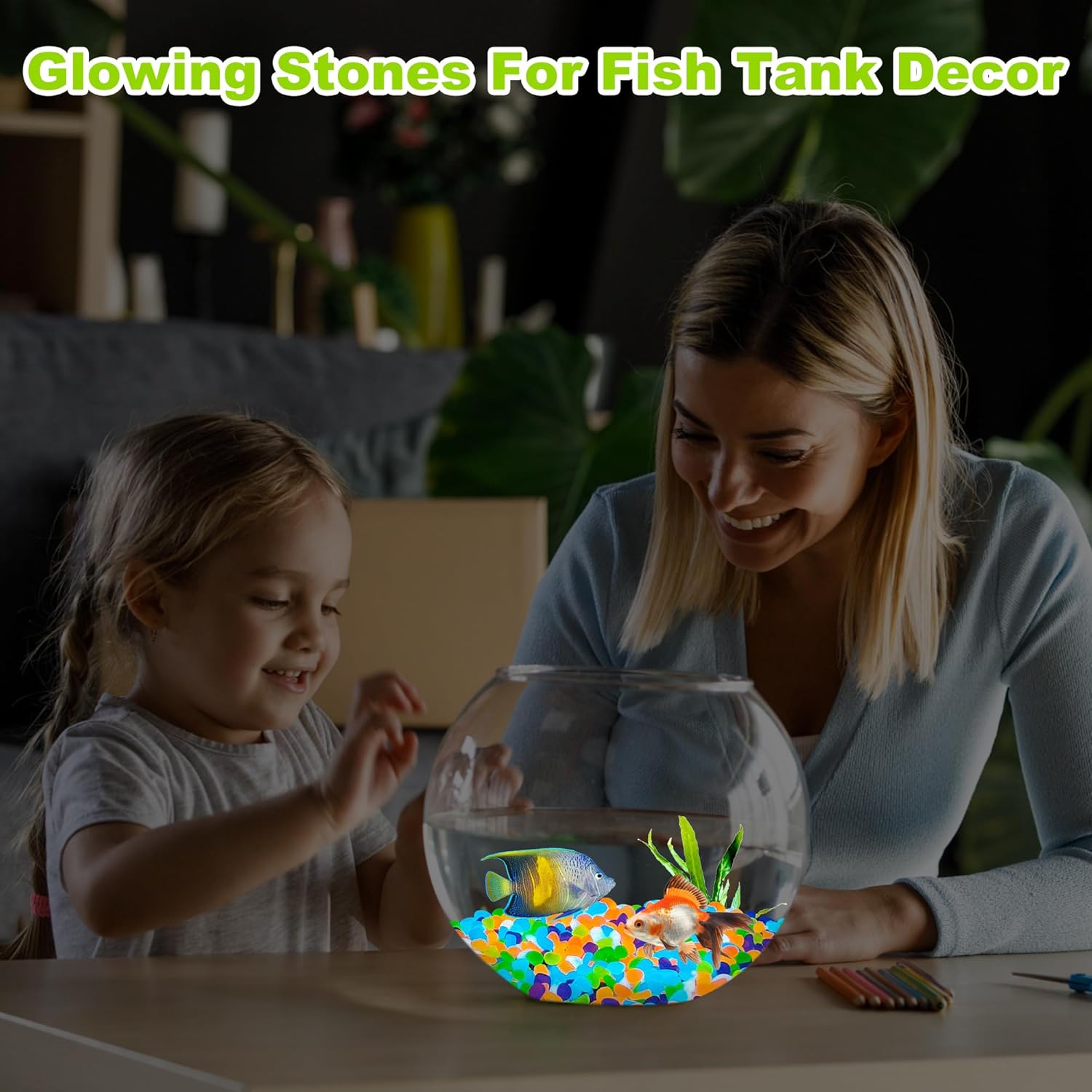 1000pc Glow in The Dark Stones Glow Pebbles for Outdoor Garden Luminous Pebbles Fish Tank Rocks Glow Stones Glowing Rocks Outdoor Luminous Stone for Patio Aquarium Walkway Driveway,Color