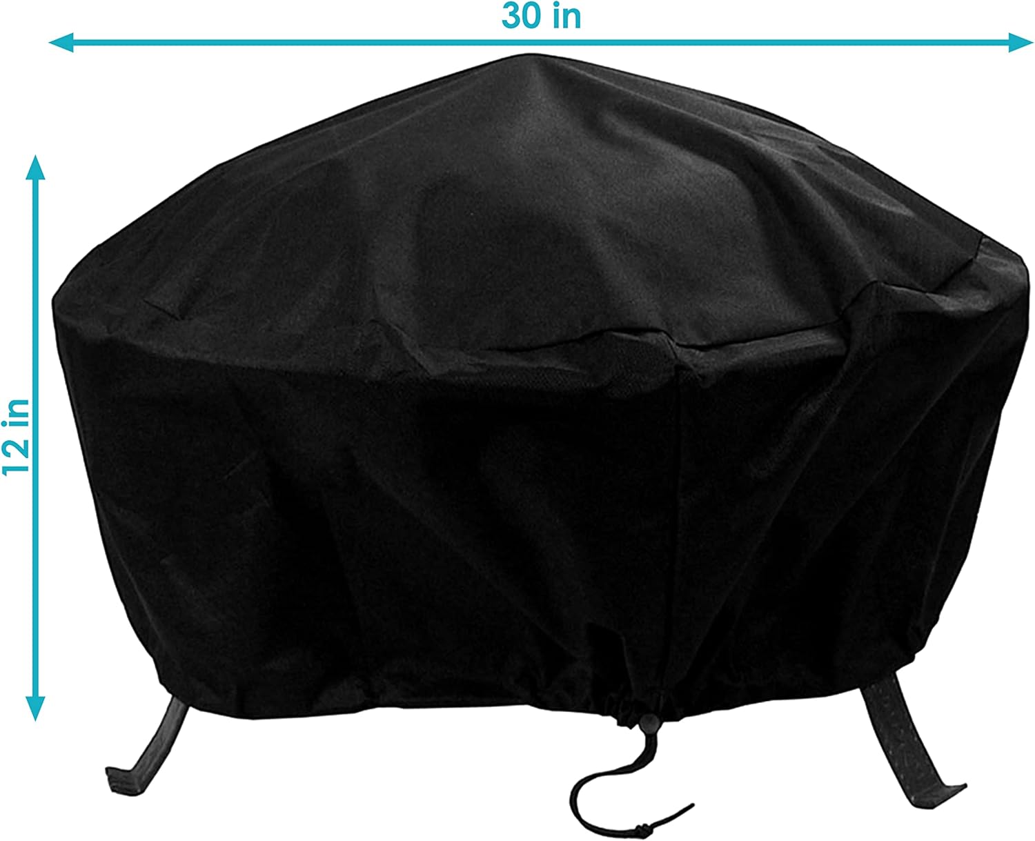Sunnydaze Round Outdoor Fire Pit Cover - Heavy-Duty 300D Polyester and PVC with Drawstring Closure - Black - 30-Inch