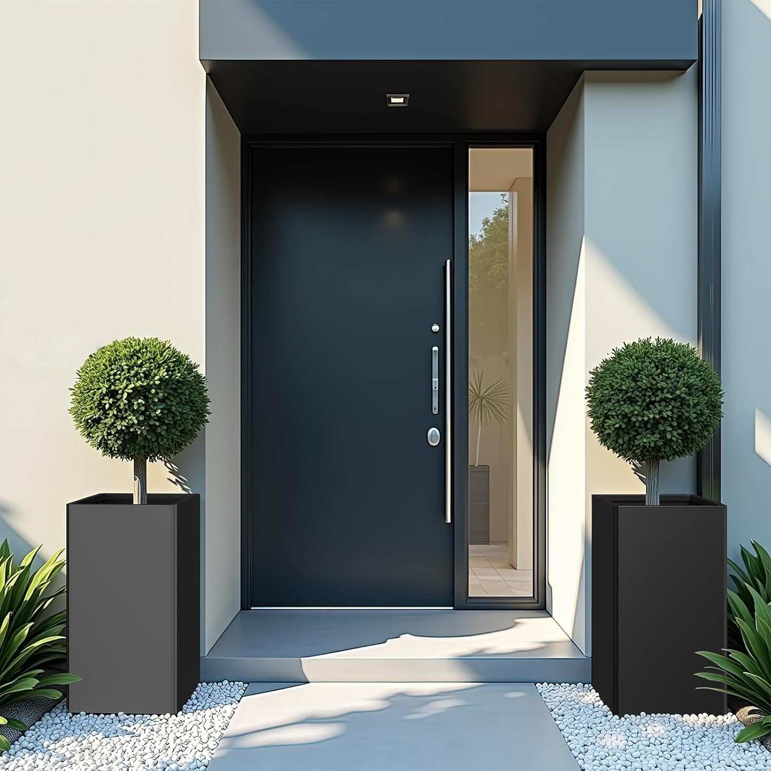 24" Tall Planter for Outdoor Plants, Modern Large Outdoor Galvanized Steel Flower Pots, Front Porch Decor, Garden Pots, Black Planters for Indoor/Outdoor, Patio, Balcony