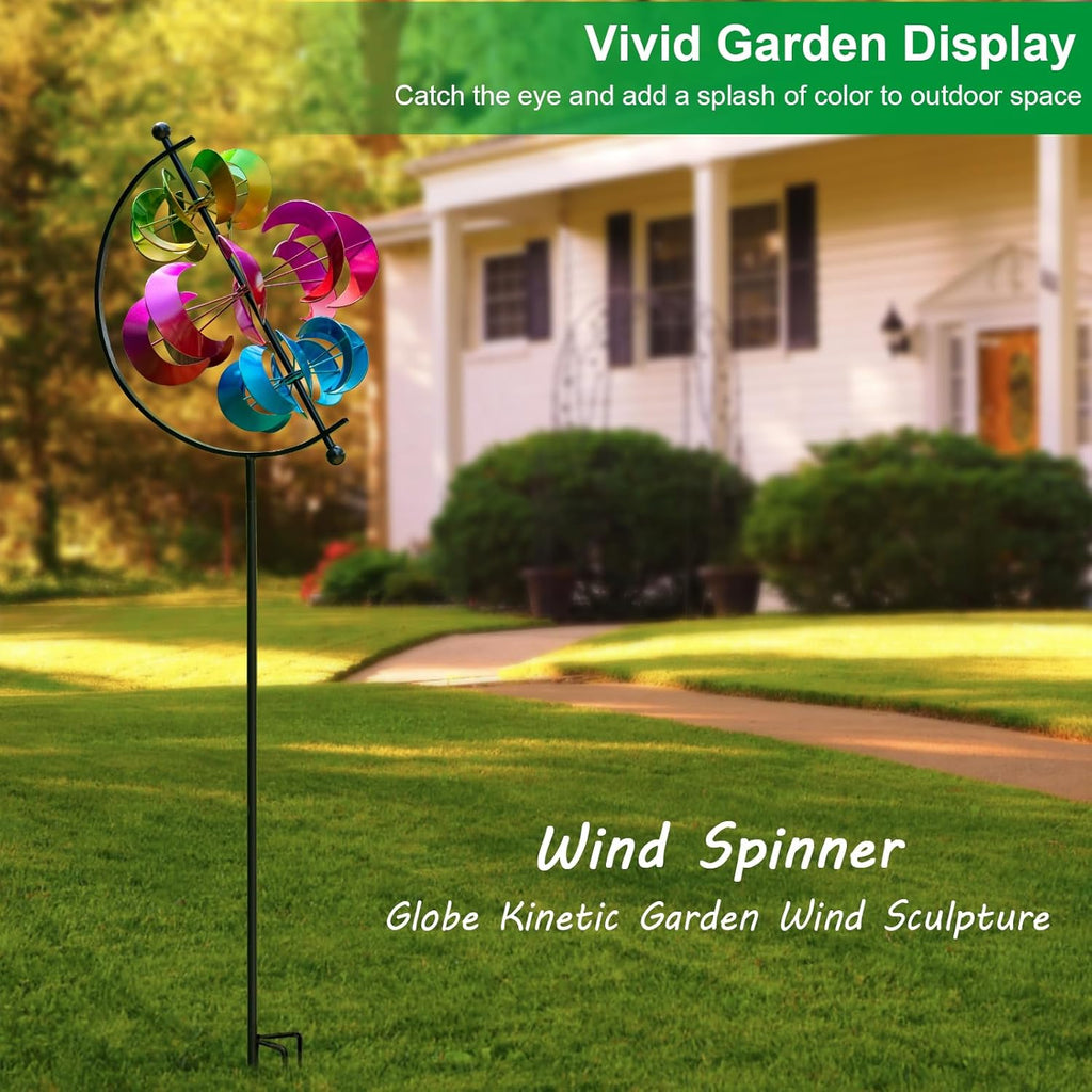Wind Spinner for Garden and Yard - Large Metal Kinetic Wind Sculpture for Outdoor Decor (Moons)