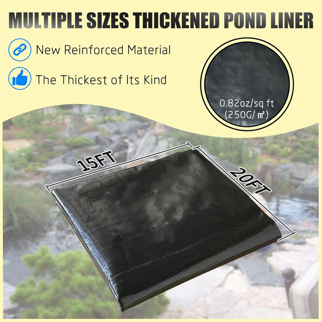 yeezoo 15X20FT Reinforced PE Pond Liner, KOI Pond Liners for Outdoor Ponds, Enhanced 5-Layer Structure Pond Liner for Fish, Duck, Garden Raised Bed and Waterscape Pond(0.82oz/sq ft Thickness)