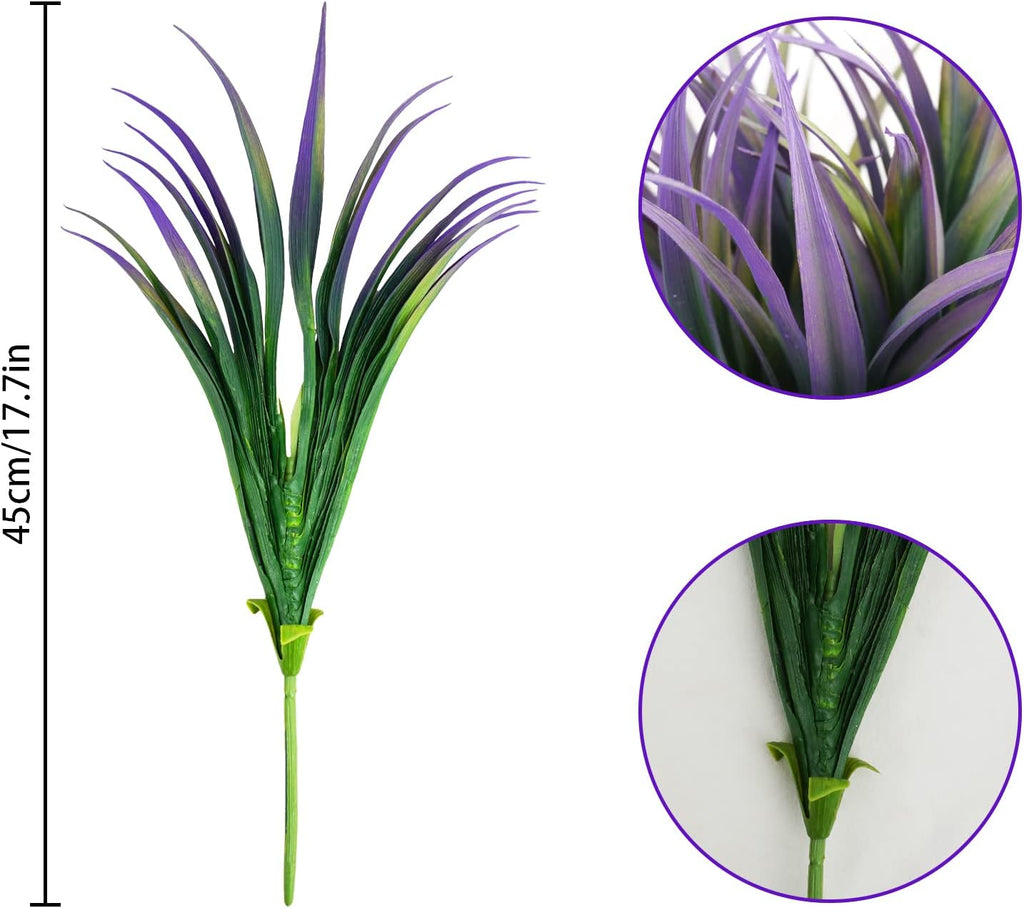 16Pcs Artificial Grass Fake Plants 17.3in Outdoor Plants UV Resistant Faux Greenery Stems Fake Grass for Home Window Garden Office Patio Pathway Front Porch Halloween Décor Green & Purple