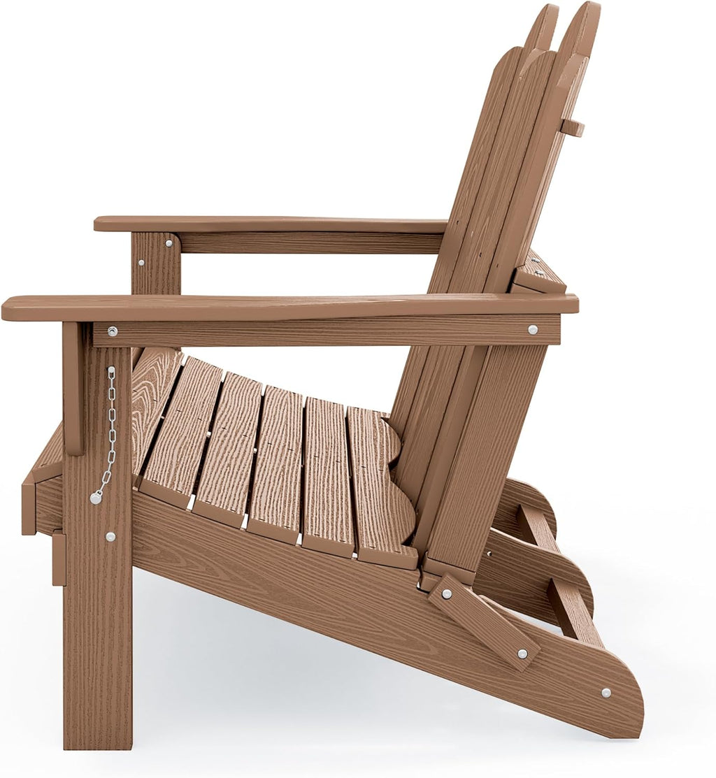 SERWALL Folding Adirondack Bench, HDPE All-Weather Adirondack Loveseat, 660 lbs Capacity, Foldable Outdoor Patio Bench for Deck, Lawn, Garden, Brown