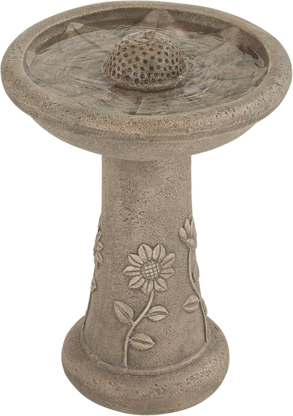 Missy Sunflower 20 1/4" High Large Rustic Outdoor Decor Gray Cement Floor Fountain with Light LED Standing Bird Bath Basin Water Feature for Outside Garden Patio Yard Backyard - John Timberland