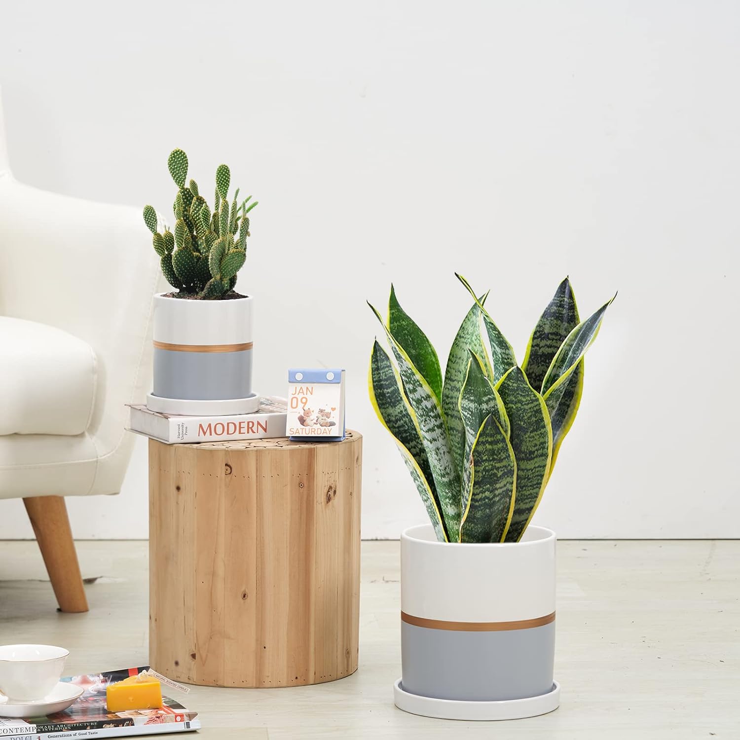 Ekirlin 4 inch Plant Pot - Ceramic Flower Planters Indoor - Modern Succulents Containers with Drain Hole Saucer, Decorate Home, Office & Outdoor (Grey)