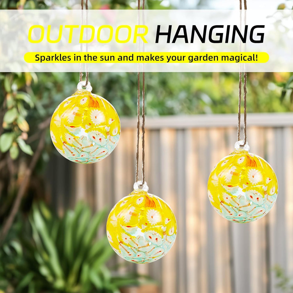 VOREEN 4" Hanging Glass Garden Gazing Ball Hand Blown Glass Witch Ball Christmas Ornament Friendship Balls for Outdoor Garden Patio Window Home Décor, Gift for Mom Wife Friend, Peacock Pattern