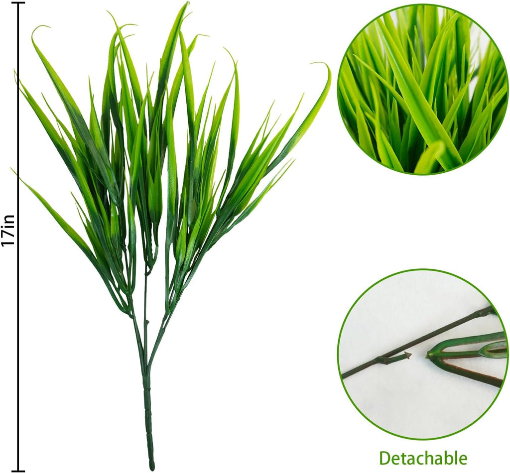 Uieke 28 Bundles Artificial Outdoor Plants UV Resistant Fake Grass Plants Faux Plastic Plants Greenery Shrubs for Home Garden Pathway Window Box Front Porch Spring Summer Decor, Green