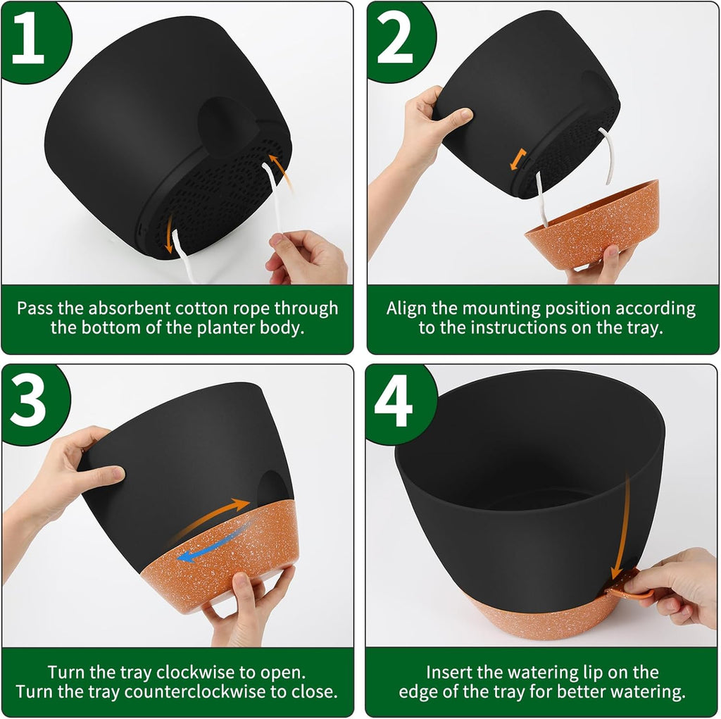 GARDIFE 10 inch Plant Pots,Self Watering Pots, 2 Pack Flower pots, Large Plastic Planters with Deep Reservior and High Drainage Holes for Indoor Outdoor Plants and Flowers, Black