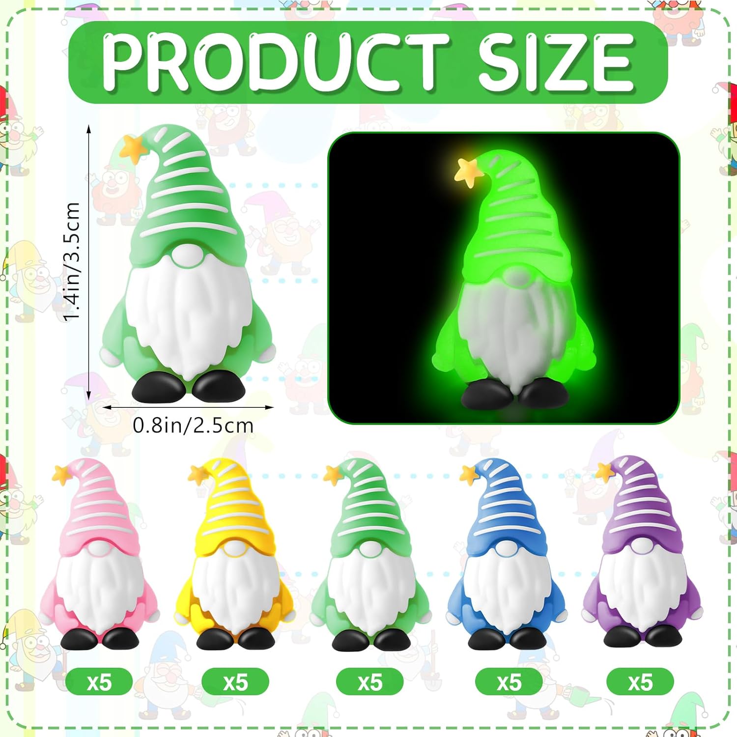 25 Pcs Luminous Mini Gnomes Figurines Fairy Glow in Dark Garden Miniature Gnome Figurines Decor Funny Poses Garden Yard Home Patio Lawn Backyard Hide See DIY Craft