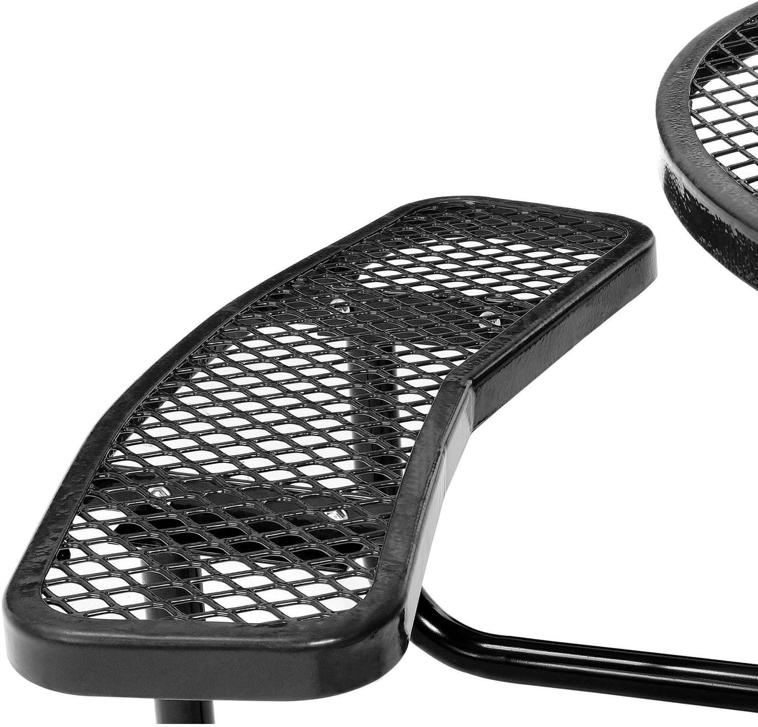 Global Industrial 46" Round Picnic Table, Expanded Metal, Black Thermoplastic Coating, Attached Benches, 1-1/2” Umbrella Pole Hole, Outdoor-Rated, 1000 lb Capacity