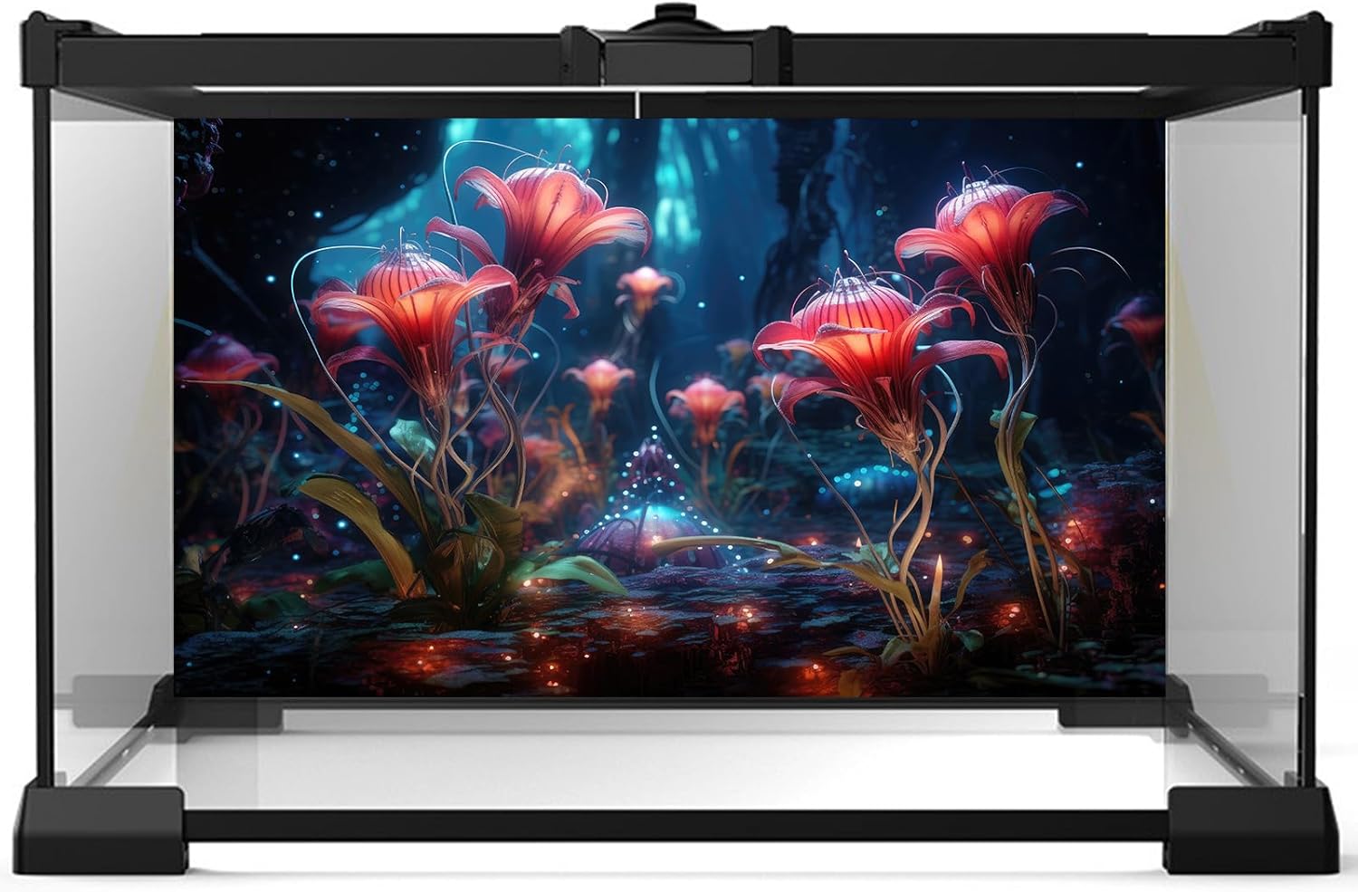 Aquarium Background Beautiful Red Translucent Flowers Terrarium Background Abstract Fantasy Plants Underwater World Tank Poster Glowing Flowers Foggy Forest Fish Tank Background Decors Vinyl 24x16in