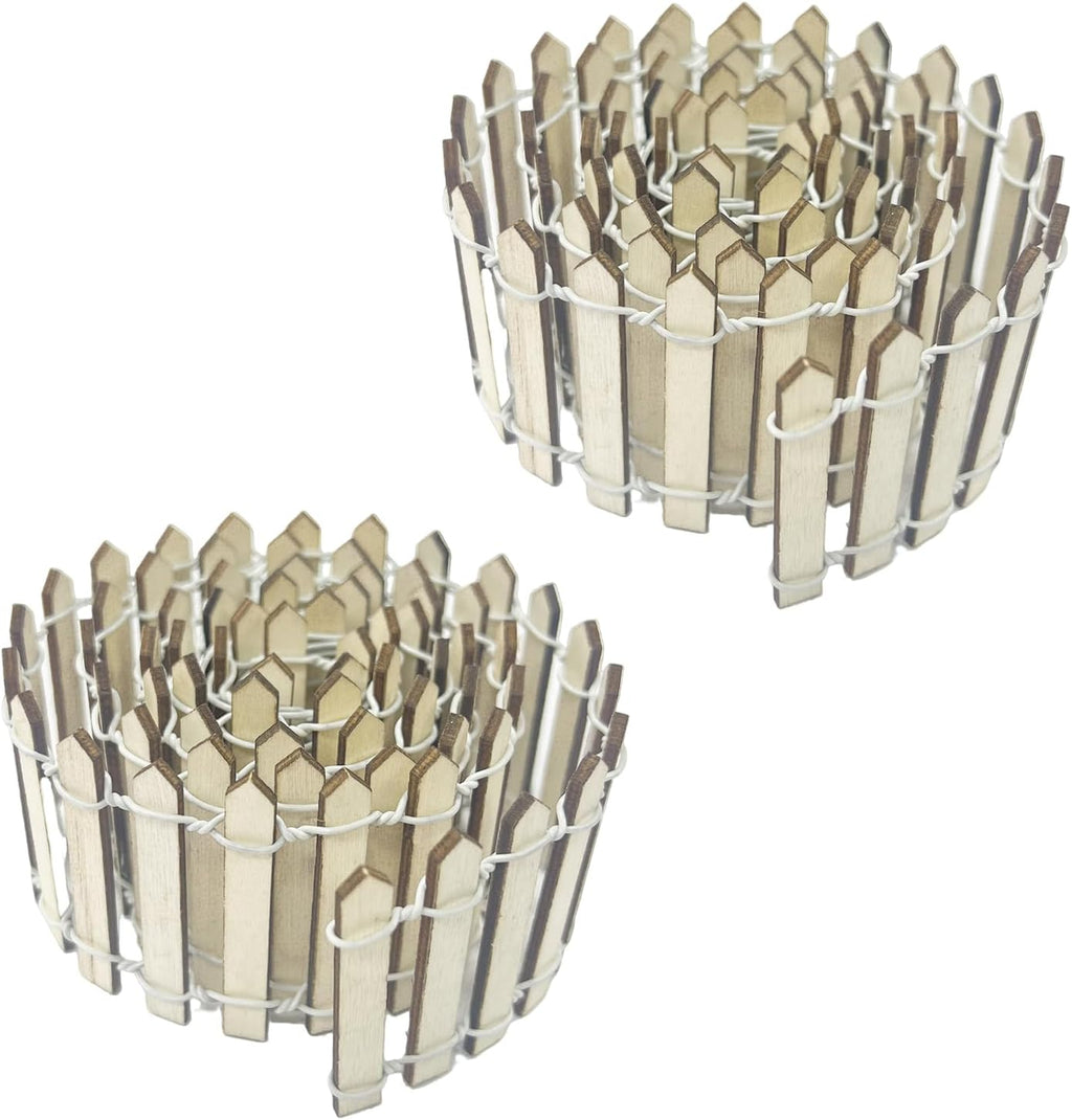 35 Inches Mini Fairy Garden Fence DIY Small Wood Decorative Picket Fence Micro Landscape Miniature Ornaments for Dollhouse, Crafts, Diorama Project, Plant Pot (Nature Wood-Brown Edge)