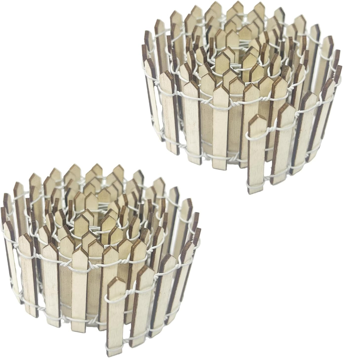 35 Inches Mini Fairy Garden Fence DIY Small Wood Decorative Picket Fence Micro Landscape Miniature Ornaments for Dollhouse, Crafts, Diorama Project, Plant Pot (Nature Wood-Brown Edge)