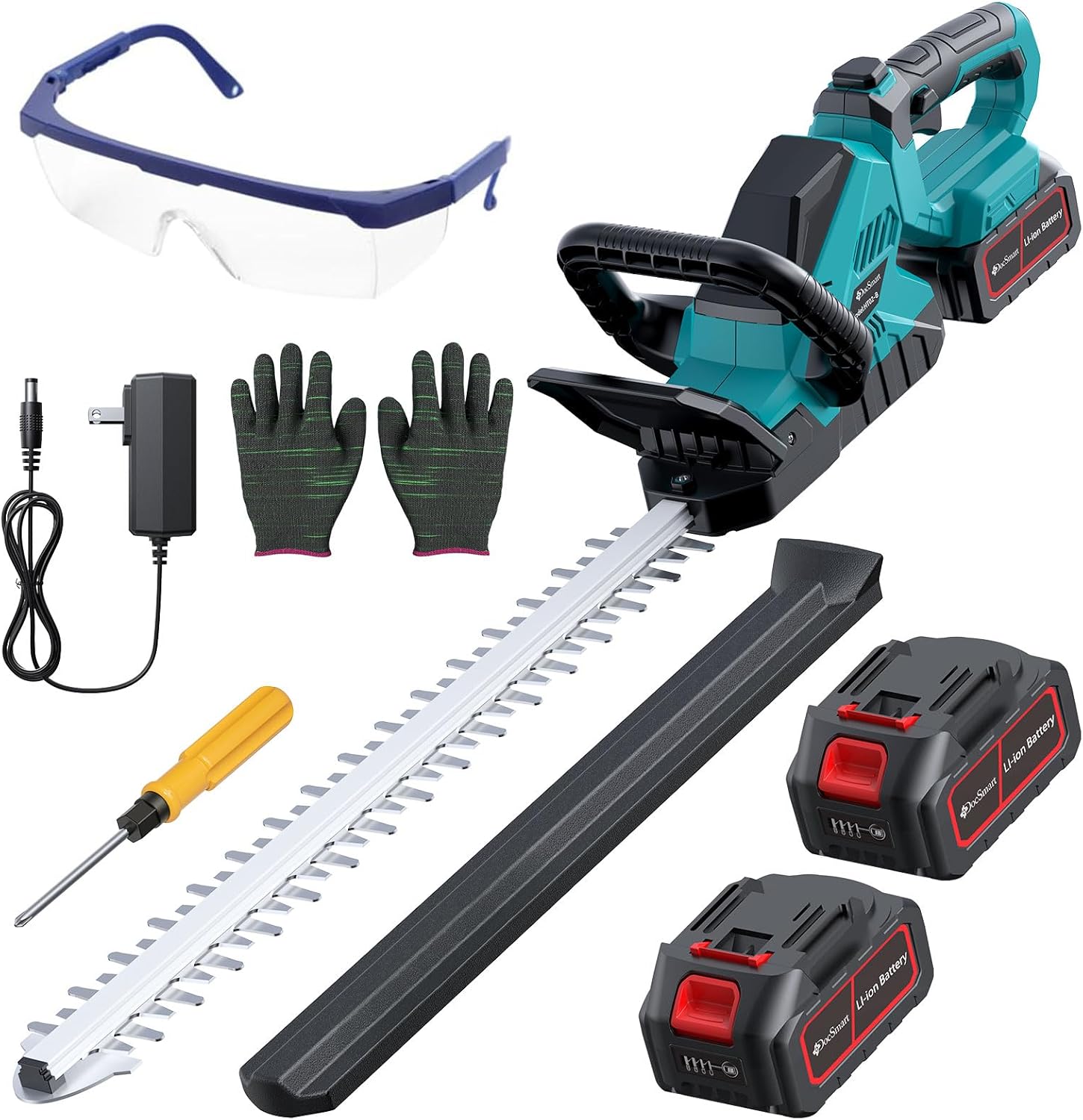 20'' Hedge Trimmer Cordless with 2pcs 4000mAh Battery, Electric Handheld Bush Clipper with Rechargeable Batteries, 3000RPM 180° Rotatable Head, 2/3'' Blade Gap