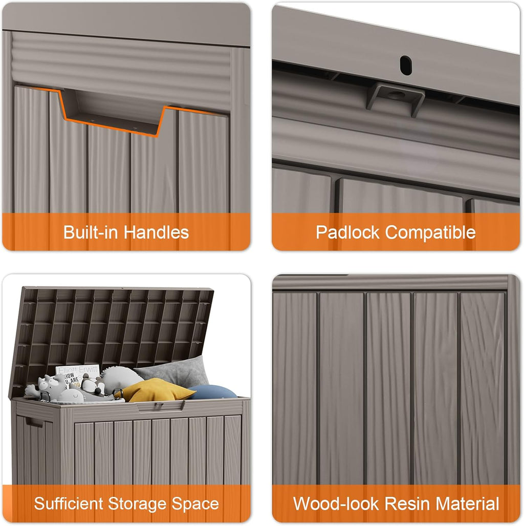 45 Gallon Resin Deck Box, Lockable Patio Outdoor Storage Box for Furniture, Garden Tools and Tools Storage, Waterproof Outside Storage Boxes - Grey