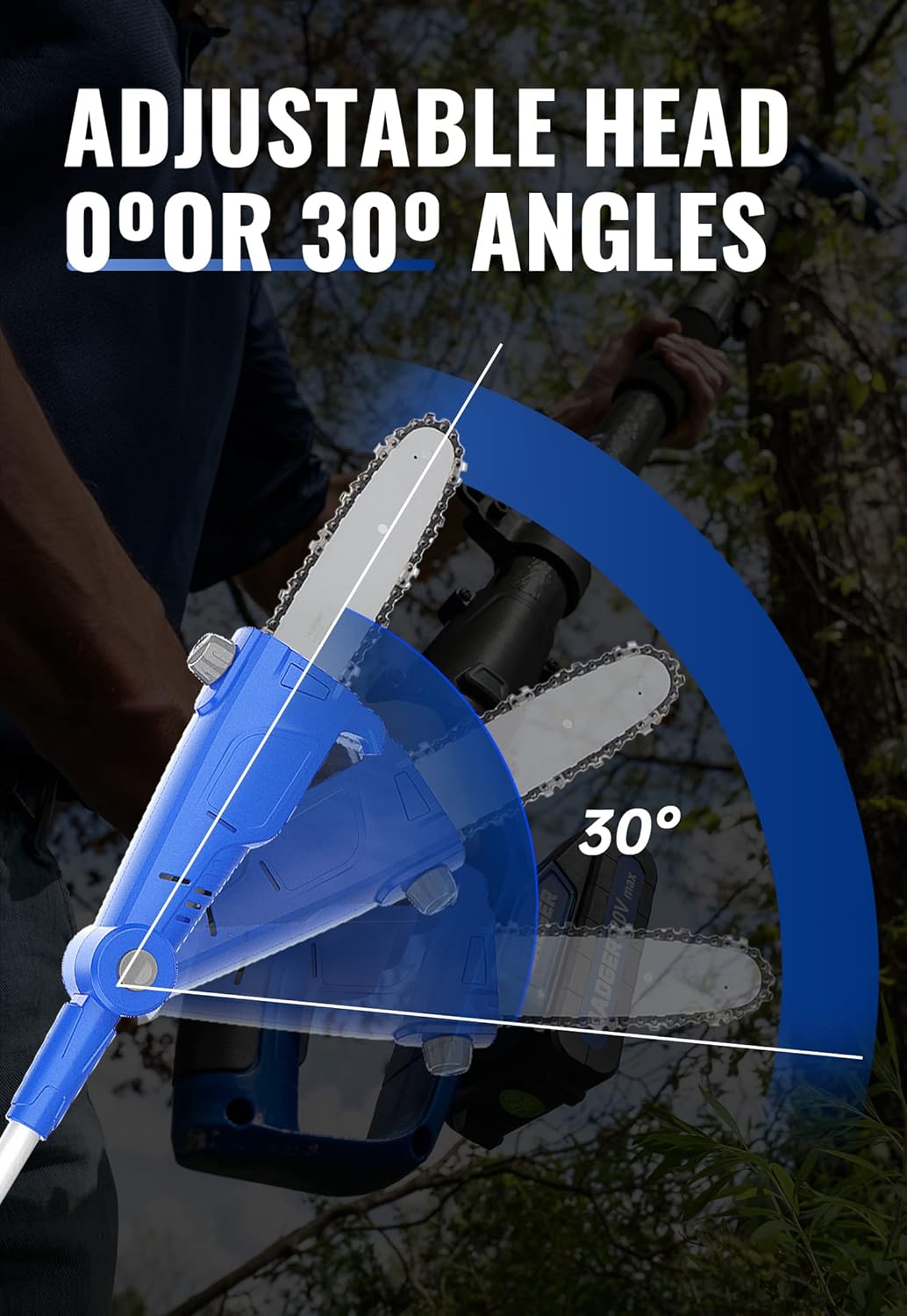WILD BADGER POWER Cordless Pole Saw 20V 8'' Electric 2.0Ah with Telescoping Pole, 0° to 30° Adjustable Head, Battery and Charger included