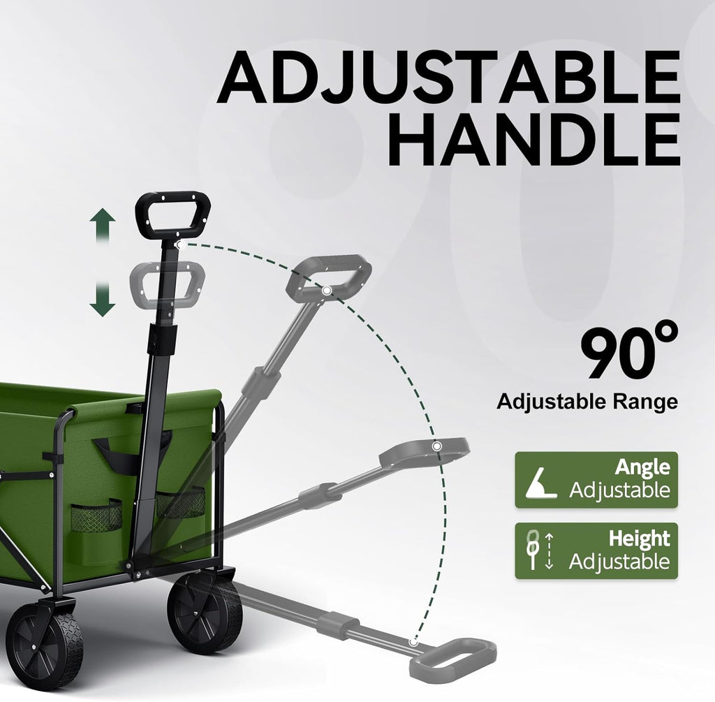 Collapsible Foldable Wagon, Foldig Cart with Wheel Heavy Duty with 180lbs Weight Capacity Lightweight Utility Camping Wagon for Groceries Garden Beach Sports Fishing (Army Green)