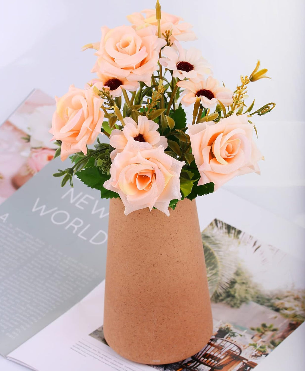 Simple Vase for Flowers Plants, Matte Vases for Modern Table Shelf Home Decor Wedding Boho Decor, 6" H Frosted Elegant Ceramic Vase for Pampas Grass Fluffy Stem Bouquet Lavender Flowers (Brown, 2)