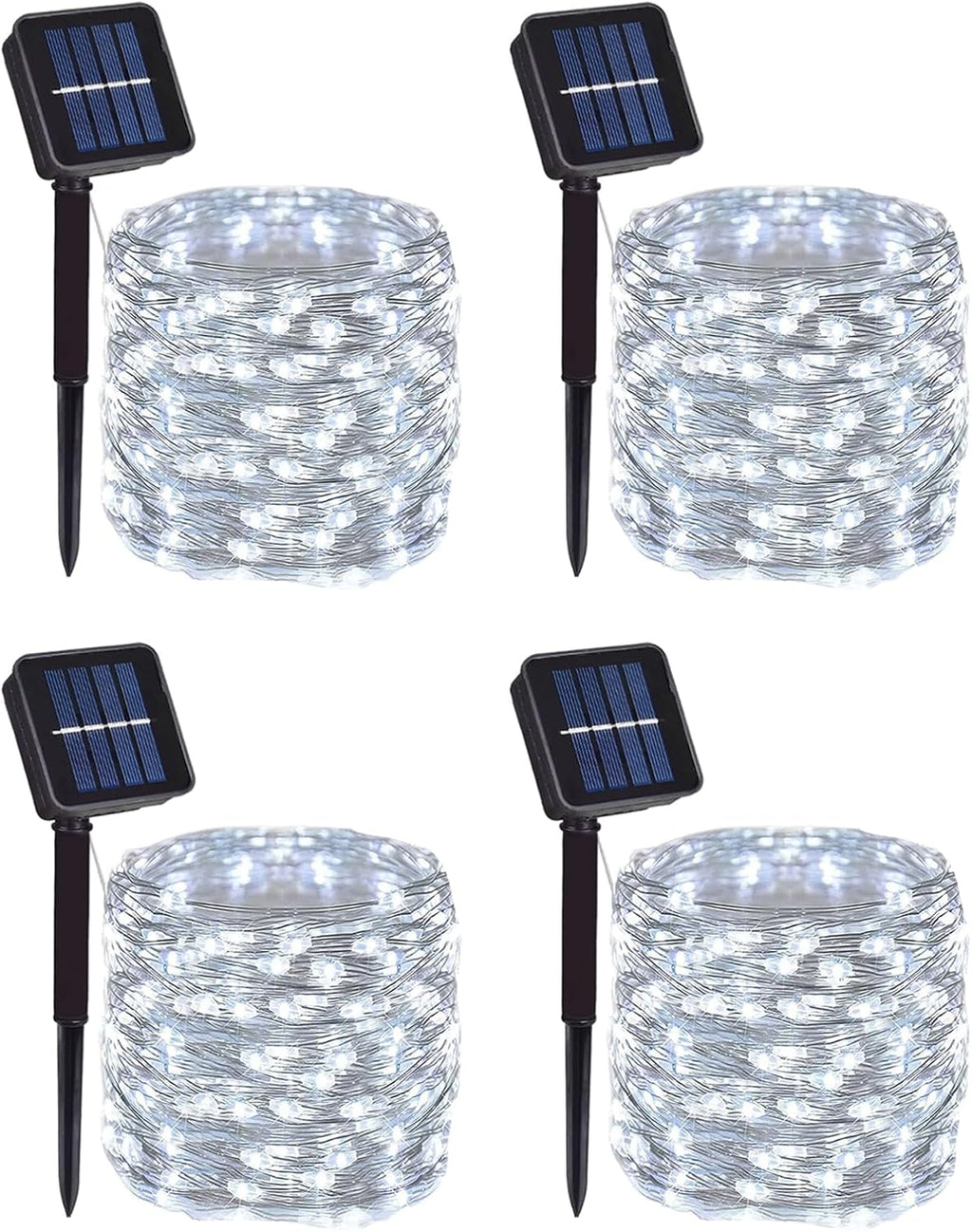 4 Pack Solar Powered Copper Wire String Lights Outdoor, Total 400LED Waterproof 8 Modes Fairy Lights for Garden, Patio, Party, Yard, Christmas (White)