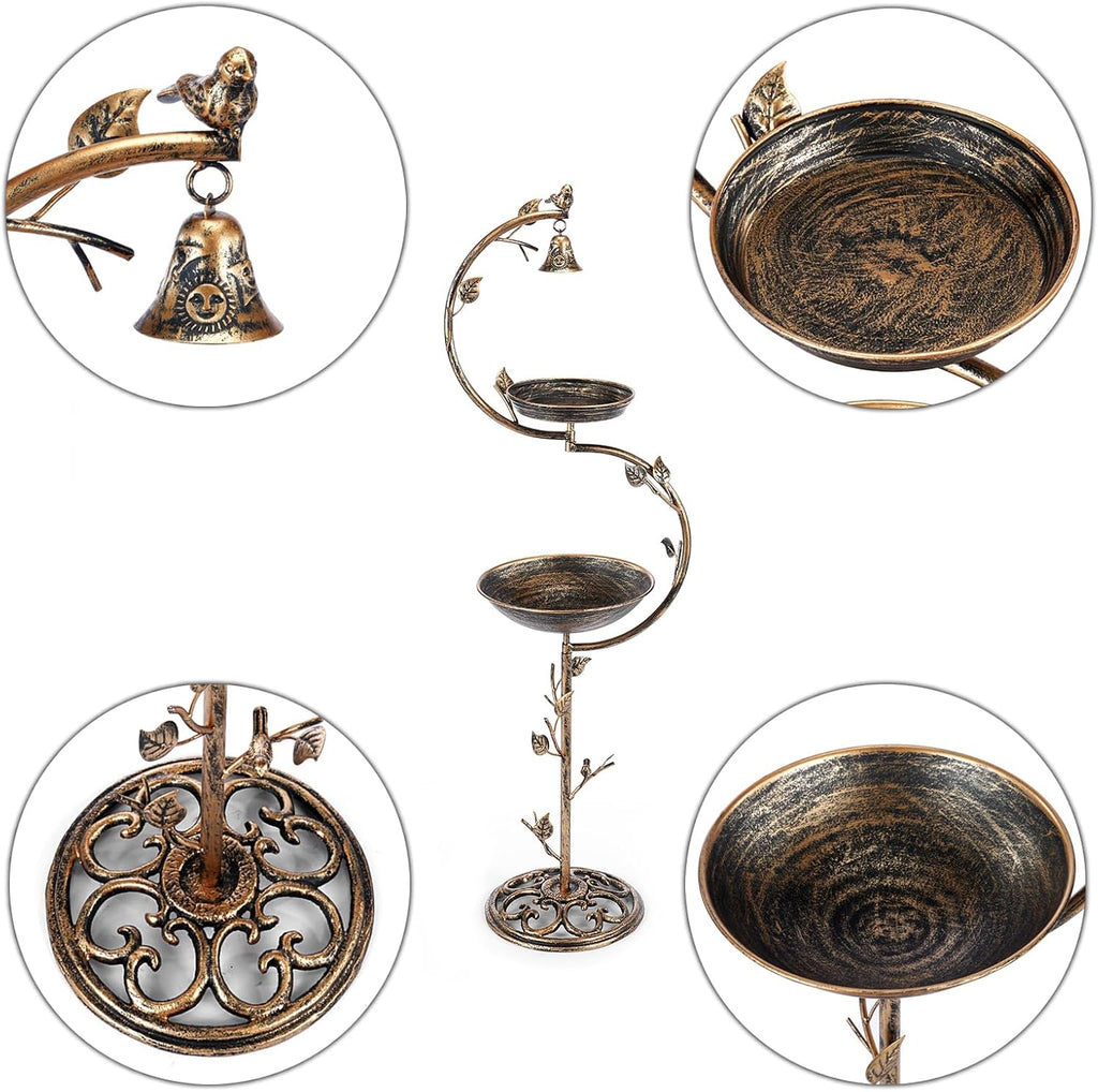 44" H Cast Iron Bird Baths for Outdoors with Metal Bird Feeder,Vintage Metal Bird Bath Bowl Garden Lawn Yard Decorations