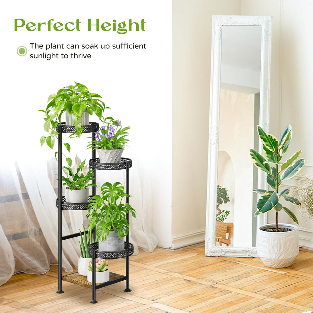 5 Tier Plant Stand Indoor Outdoor, Tierd Corner Metal Plant Stands Holder for Multiple Plants, Flower Orchid Pot Shelf Display Rack for Living Room Balcony Garden Patio, Black (5 tier-Hollow Black)