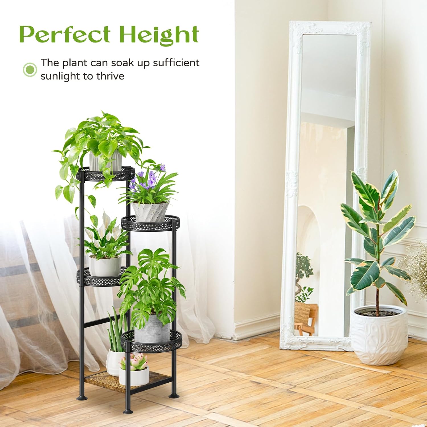 5 Tier Plant Stand Indoor Outdoor, Tierd Corner Metal Plant Stands Holder for Multiple Plants, Flower Orchid Pot Shelf Display Rack for Living Room Balcony Garden Patio, Black (5 tier-Hollow Black)