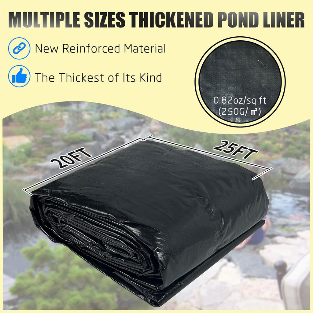 yeezoo 20x25FT Reinforced PE Pond Liner, KOI Pond Liners for Outdoor Ponds, Enhanced 5-Layer Structure Pond Liner for Fish, Duck, Garden Raised Bed and Waterscape Pond(0.82oz/sq ft Thickness)